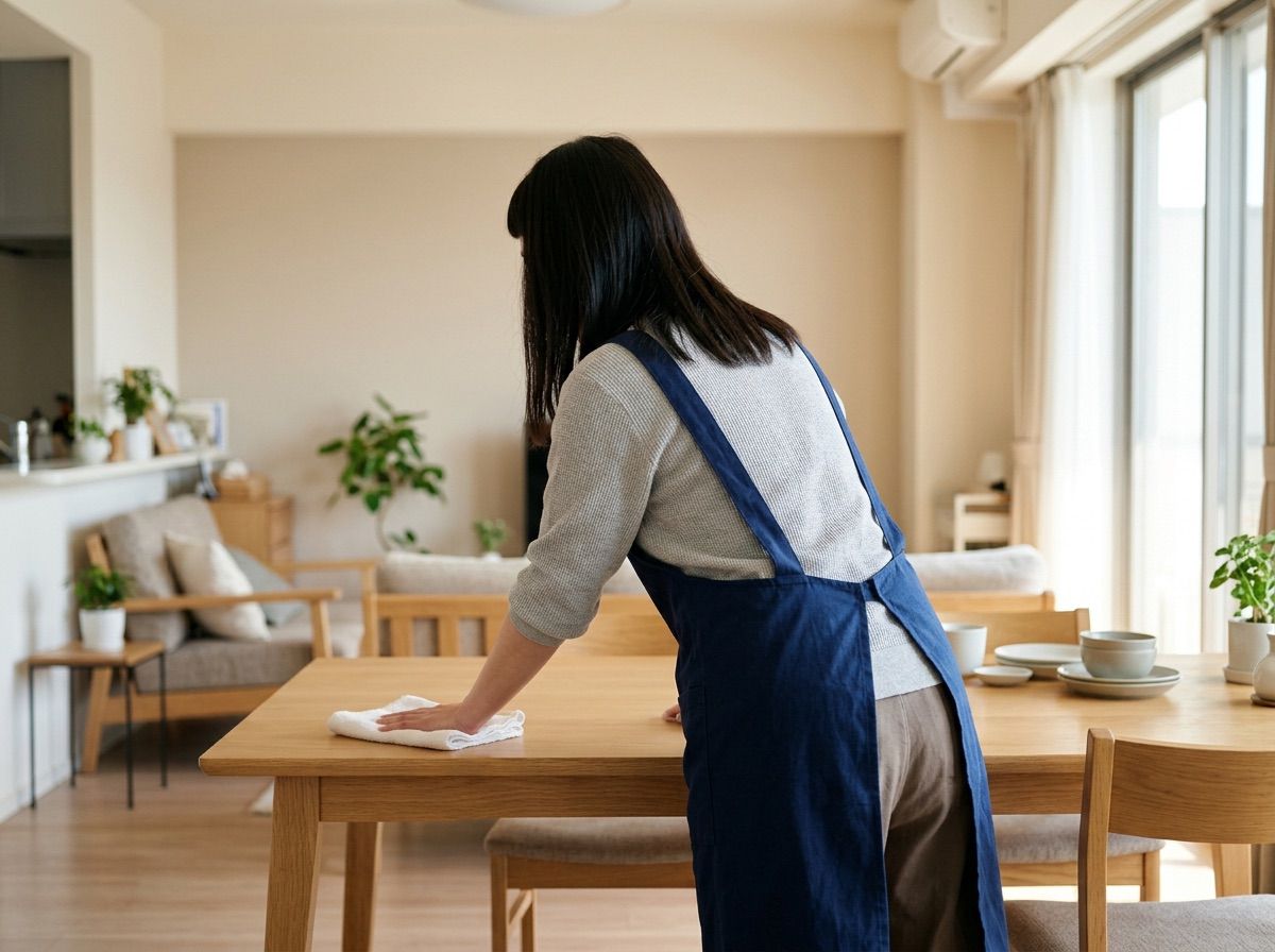ダイニングテーブルを拭き掃除する定期利用サービスの様子